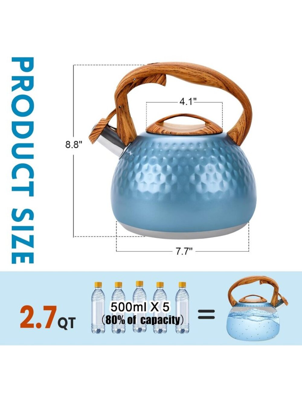 GGC 3.1QT DiamondBlue Stainless Steel Whistling Tea Kettle For Kitchen Stove Top - Picture 3 of 6